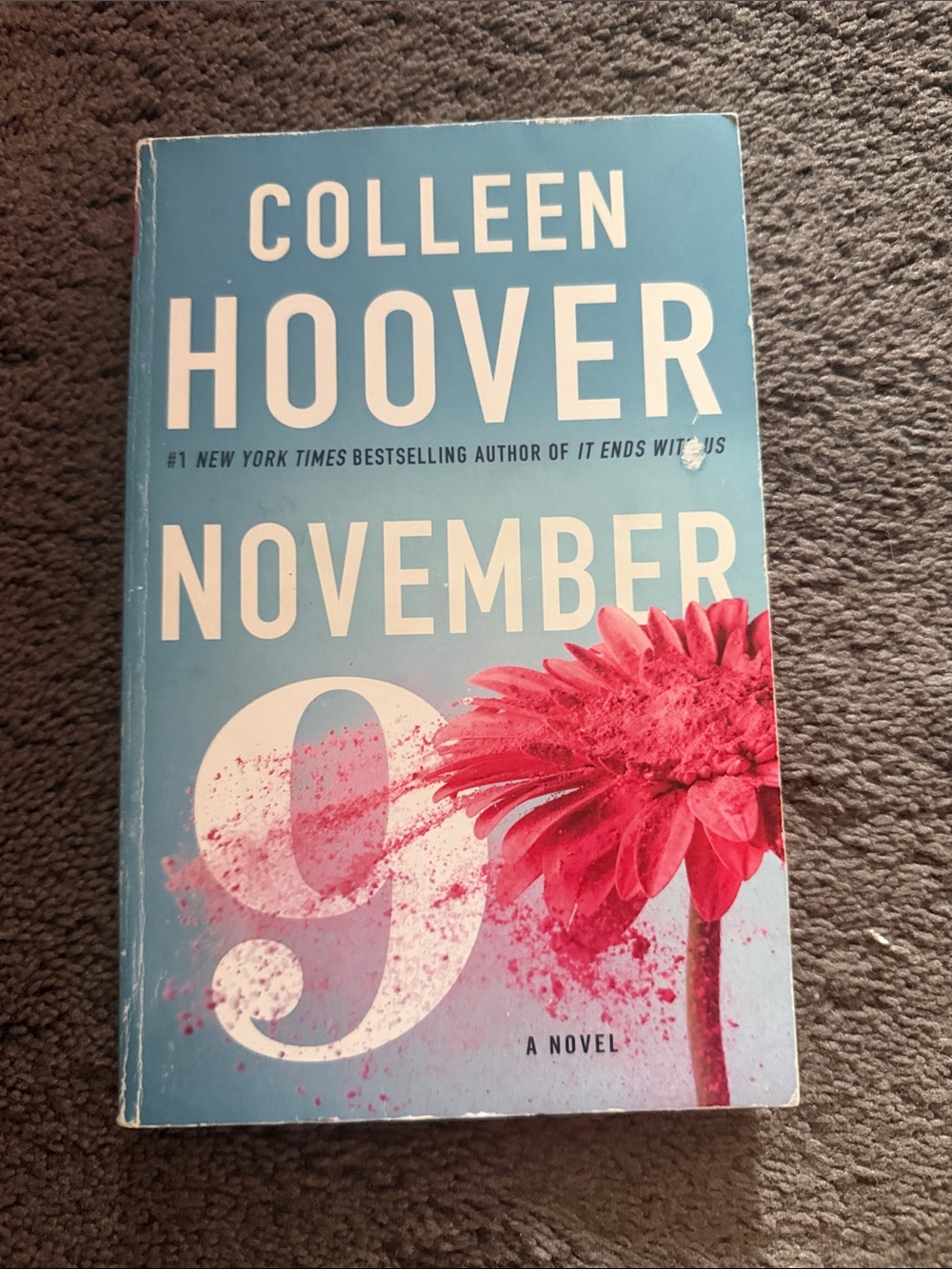 Colleen Hoover "November 9" Paperback Novel - Blue Cover with Pink Flower